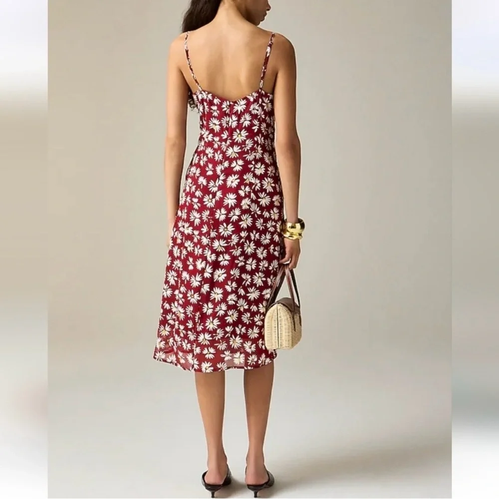 NWT J. Crew Collection Slip Dress Daisy-print Chiffon Burgundy Red